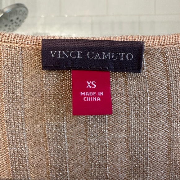 NWT VINCE CAMUTO MATALIC GOLD RIBBED STRIPE LUREX V NECK SWEATER - Picture 5 of 11